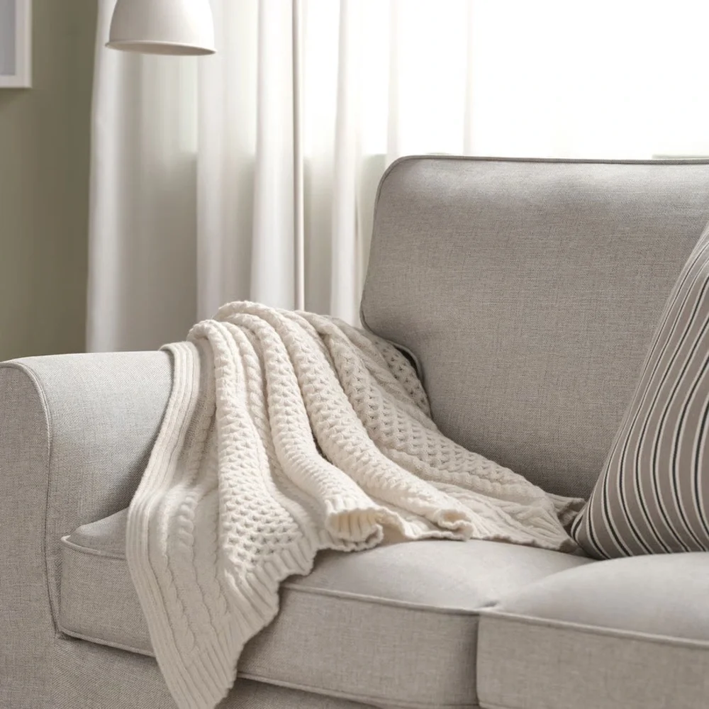 Off White Cable Knit Throw Blanket